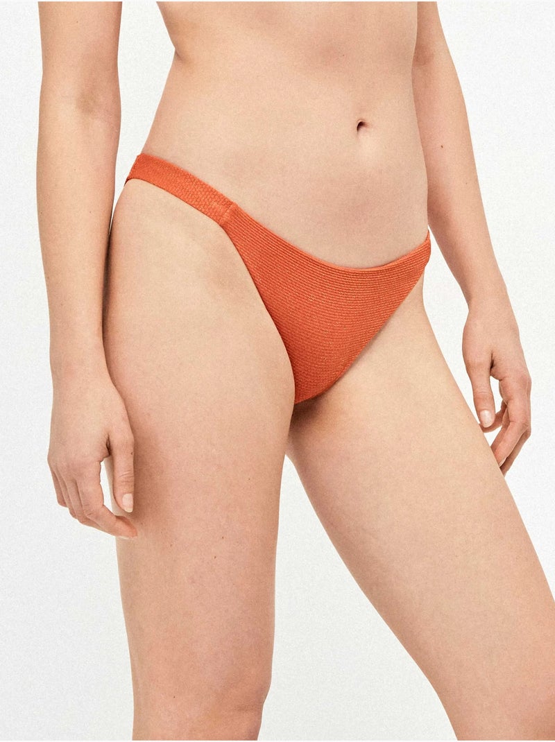 Braga bikini fruncido laterales en tejido piqué y acabdo  brillante Terracota - Kiabi