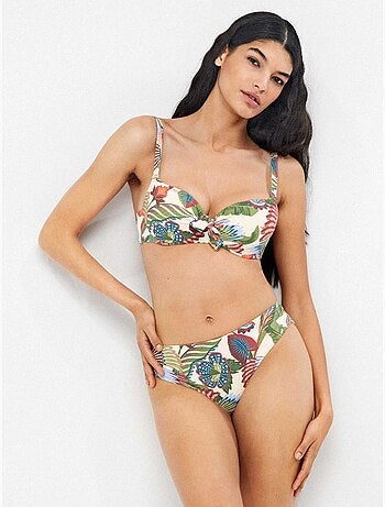Braga bikini midi en tejido piqué estampado tropical