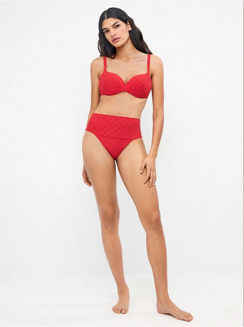 Braga bikini multiposición en tejido jacquard de lunares Rojo - Kiabi