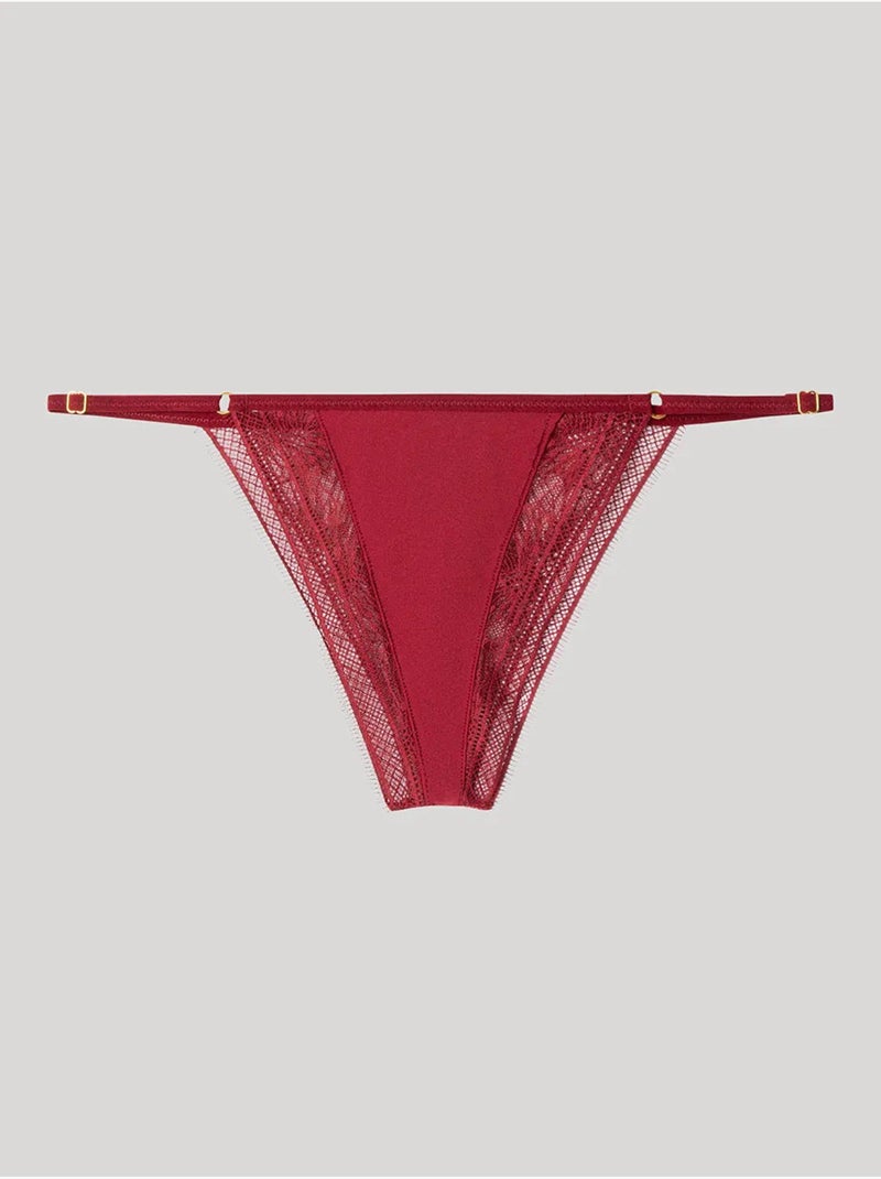 Braga brasileña con tiras ajustables y detalles de encaje floral Rojo - Kiabi