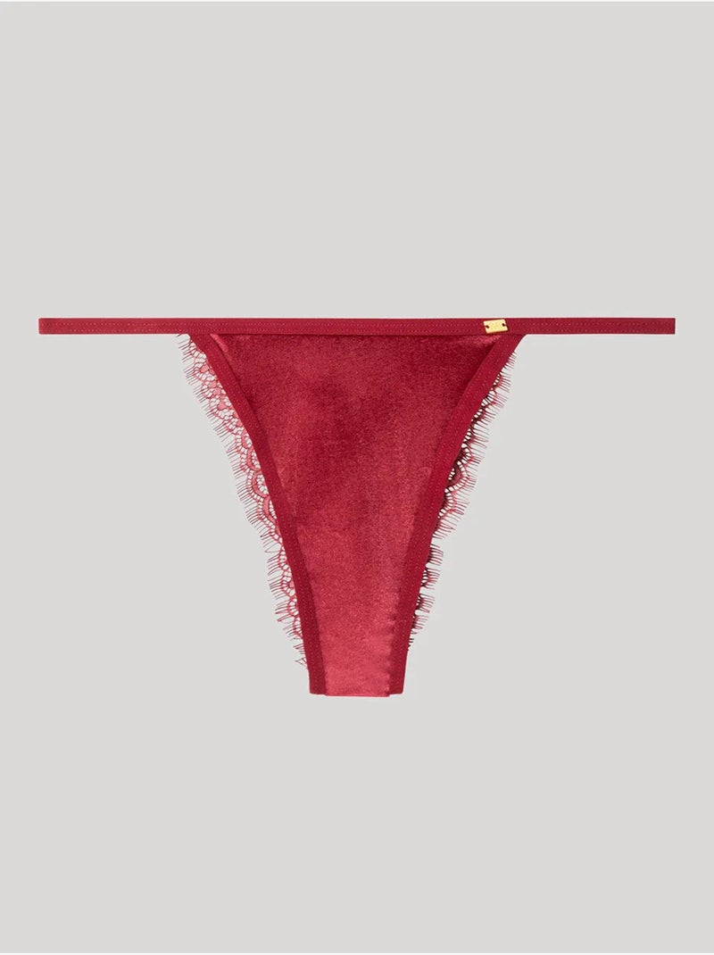 Braga brasileña en tejido de terciopelo y encaje Rojo - Kiabi