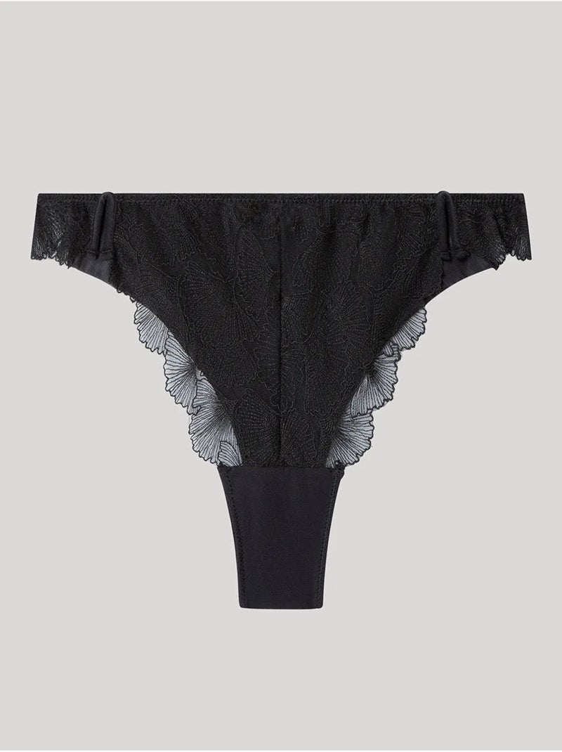 Braga brasileña trasero liso de tul bordado con flores Negro - Kiabi