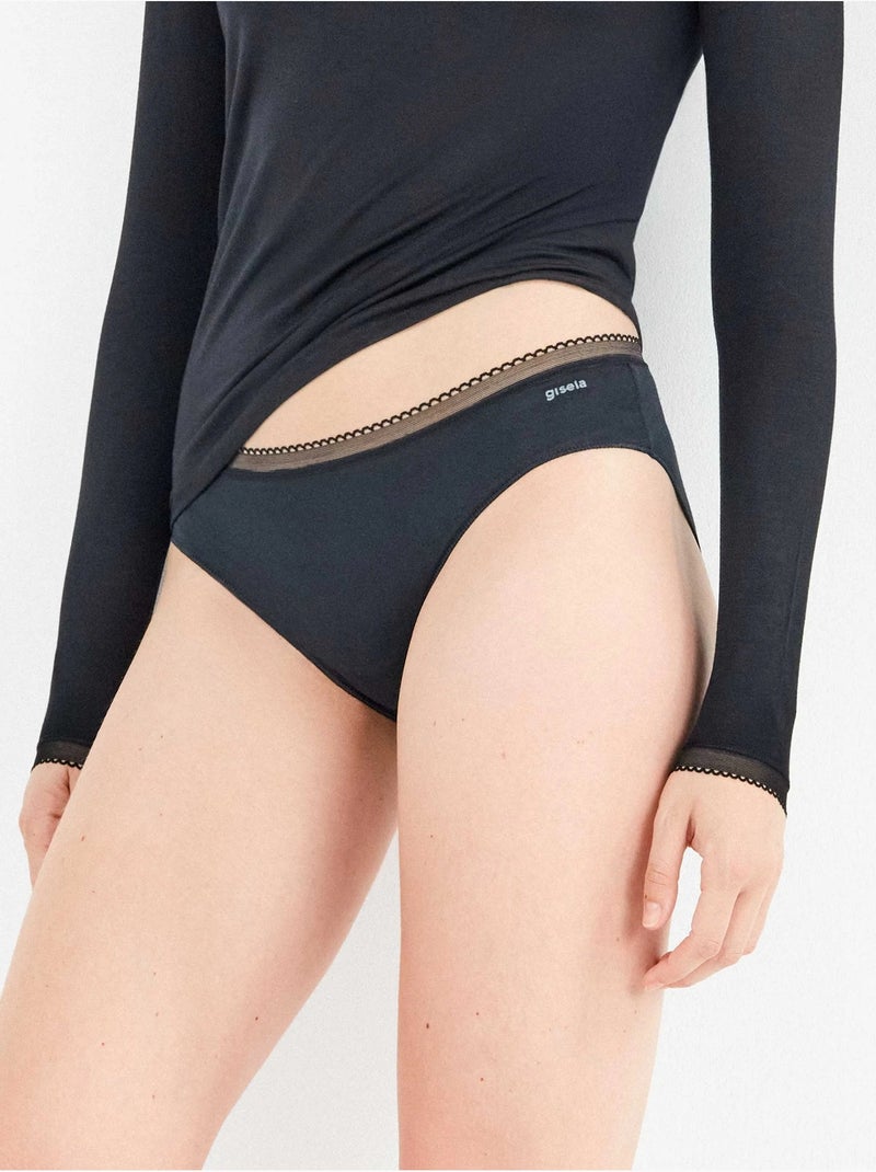 Braga cl?sica extraplana en tejido de modal con detalle de encaje Negro - Kiabi