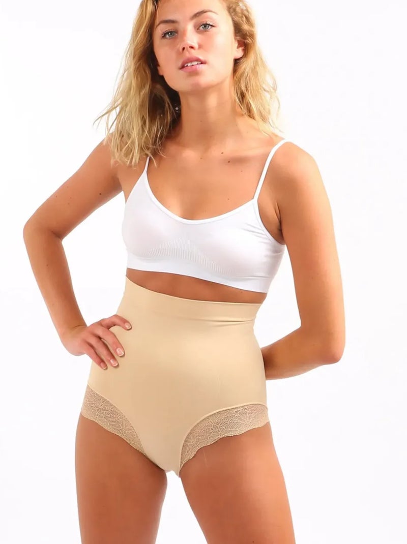 Braga moldeadora de encaje efecto vientre plano Beige - Kiabi