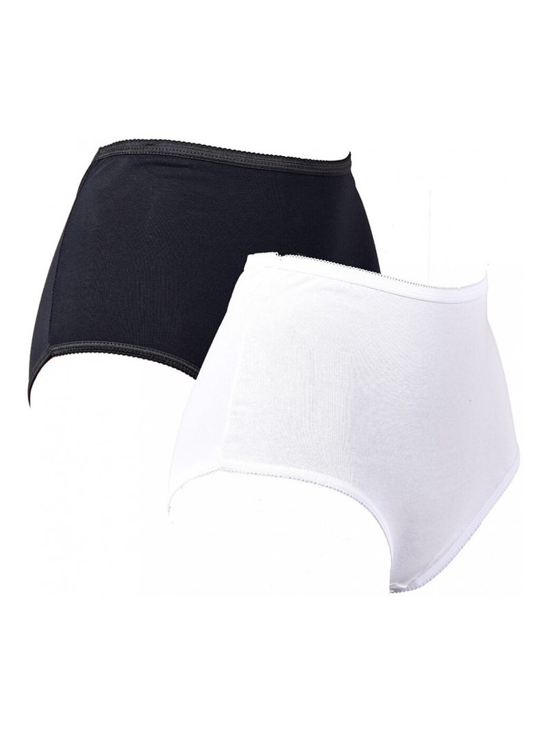 Bragas Mujer Confort Sujeción en Algodón Calidad Superior - Pack de 2 Negro Blanco Blanco - Kiabi