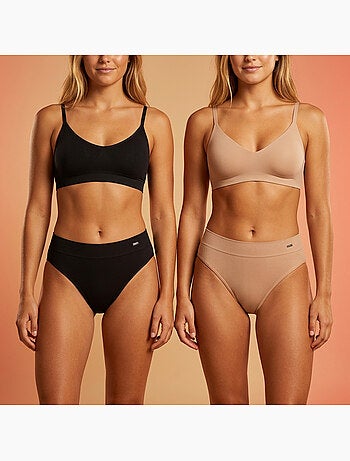 Bragas ROXY Acanaladas Sin Costuras x4 Negro y Carne