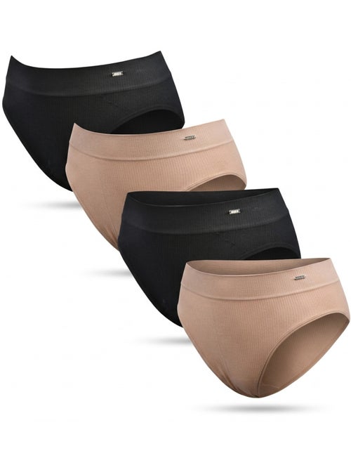 Bragas ROXY Acanaladas Sin Costuras x4 Negro y Carne - Kiabi Bragas ROXY Acanaladas Sin Costuras x4 Negro y Carne - Kiabi