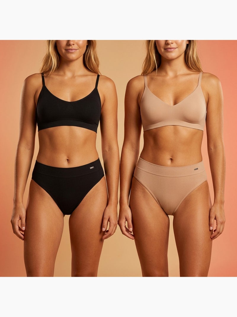 Bragas ROXY Acanaladas Sin Costuras x4 Negro y Carne Arena - Kiabi