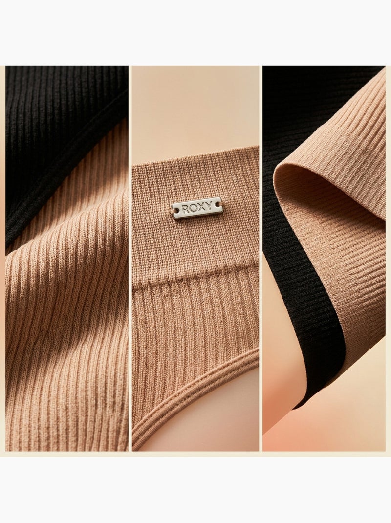 Bragas ROXY Acanaladas Sin Costuras x4 Negro y Carne Arena - Kiabi