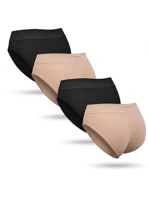 Bragas ROXY Acanaladas Sin Costuras x4 Negro y Carne - Kiabi Bragas ROXY Acanaladas Sin Costuras x4 Negro y Carne - Kiabi