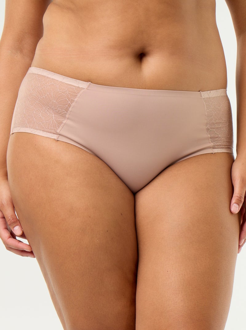 Braguita alta de microfibra con encaje Beige - Kiabi