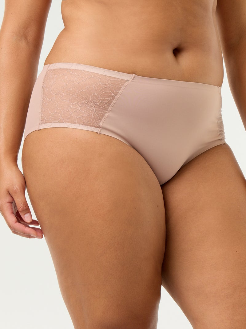 Braguita alta de microfibra con encaje Beige - Kiabi