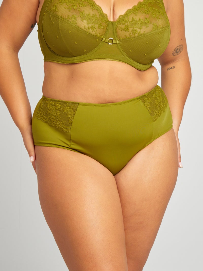 Braguita alta de microfibra con encaje VERDE - Kiabi
