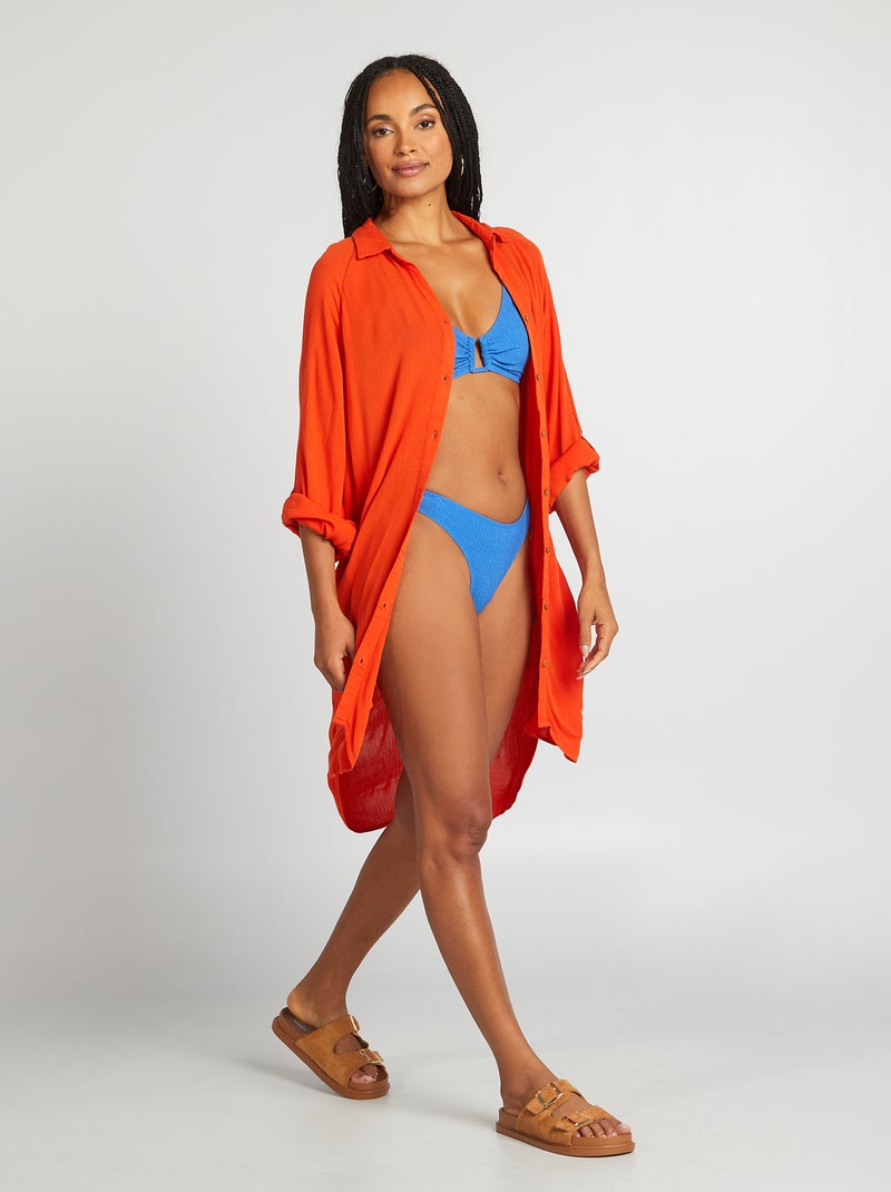 Braguita brasileña de bikini de punto gofrado AZUL - Kiabi