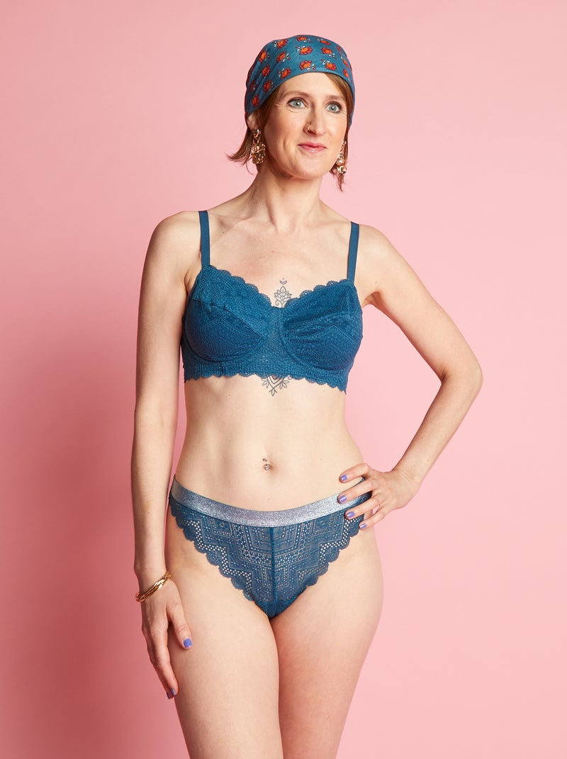Braguita brasileña de encaje azul oscuro - Kiabi