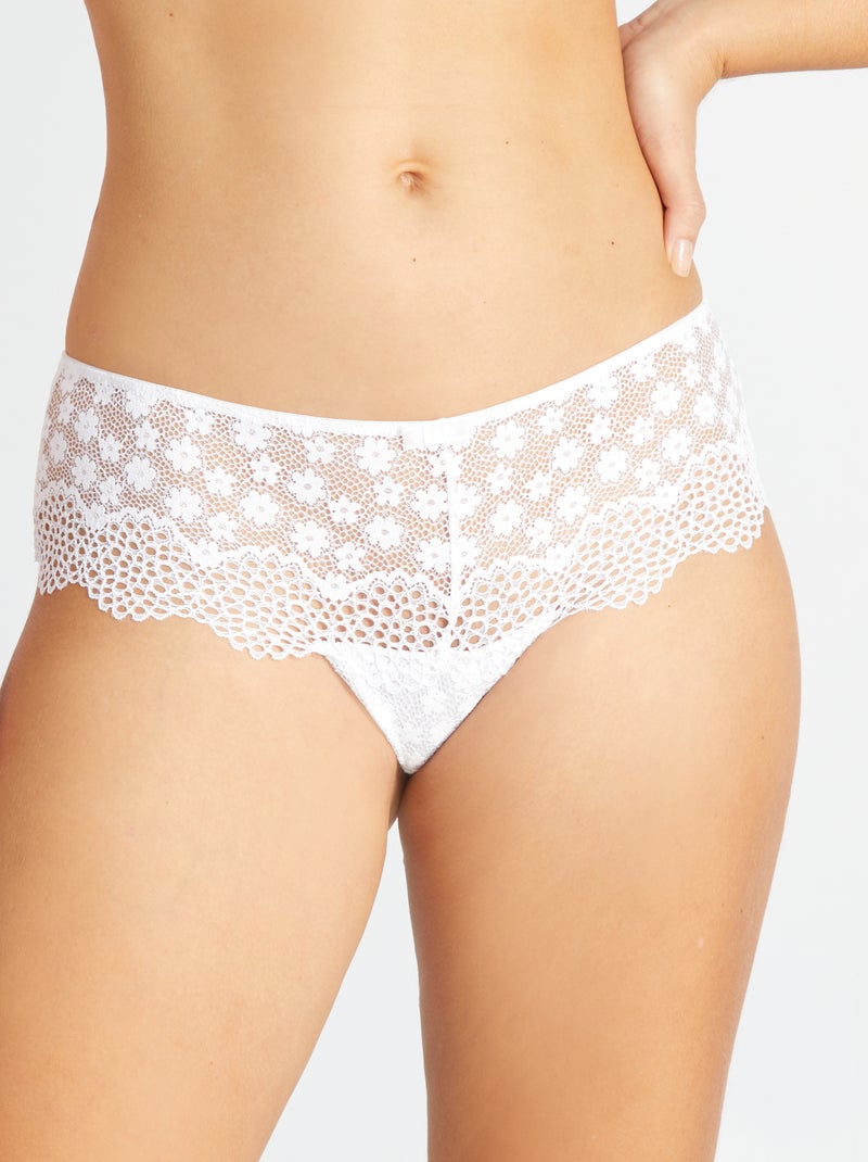 Braguita brasileña de encaje con flores Blanco - Kiabi