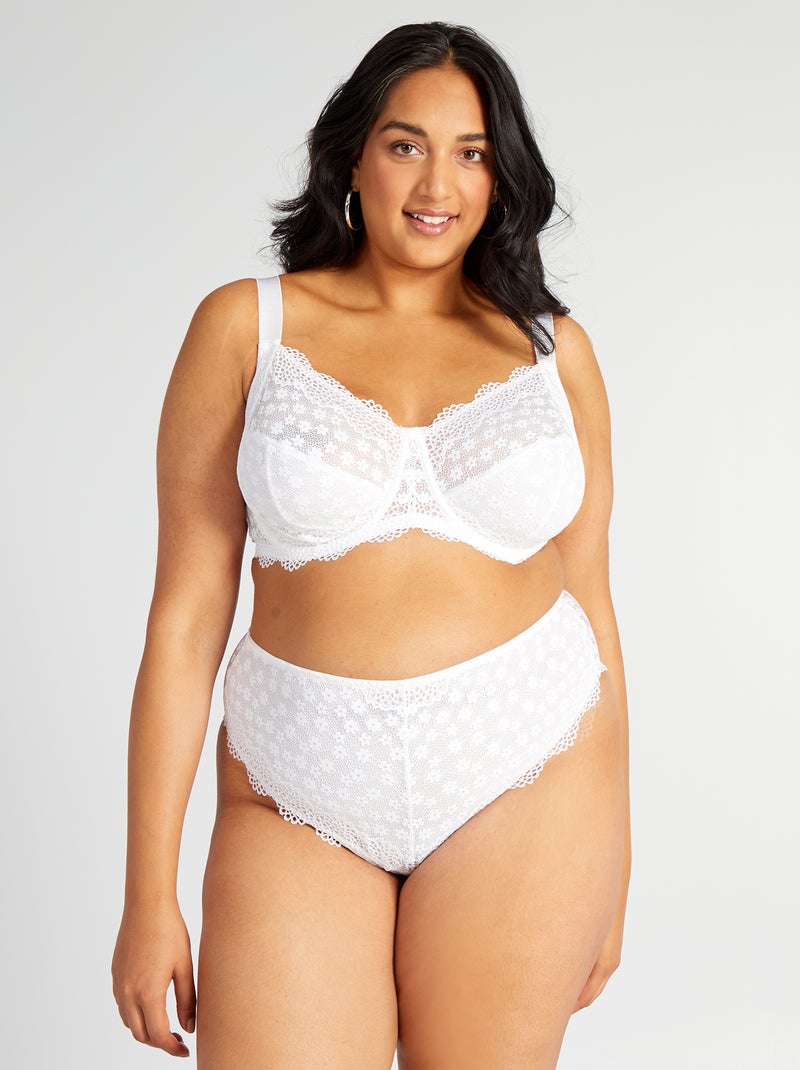 Braguita brasileña de encaje con microfibra blanco - Kiabi