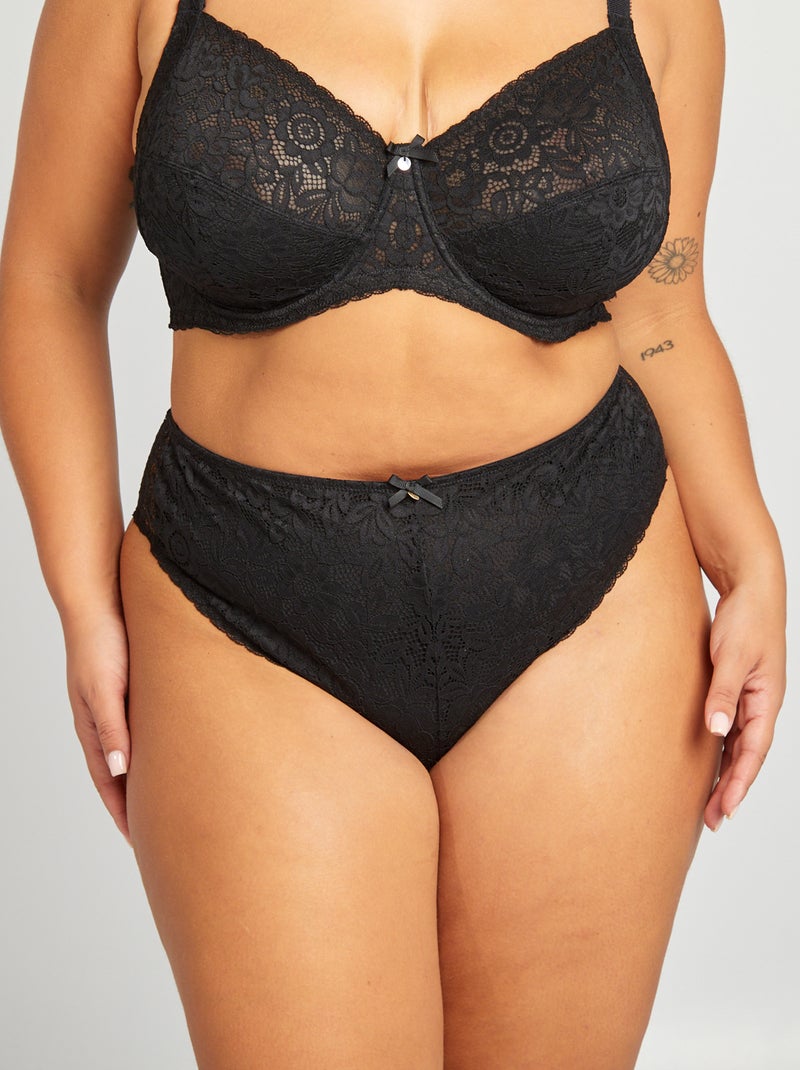 Braguita brasileña de encaje de flores negro - Kiabi