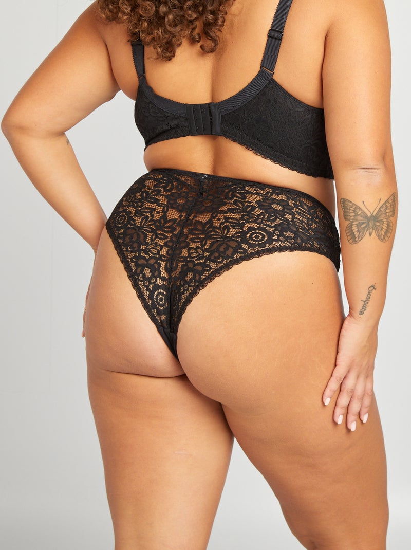 Braguita brasileña de encaje de flores negro - Kiabi