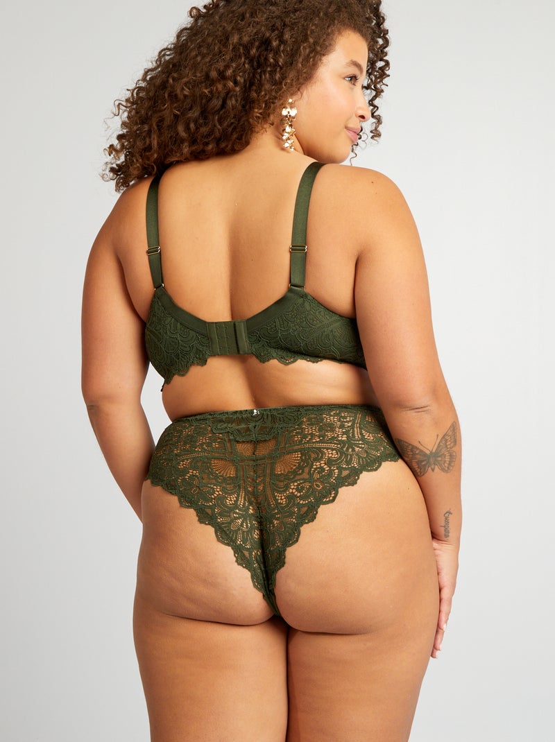 Braguita brasileña de encaje y microfibra VERDE - Kiabi