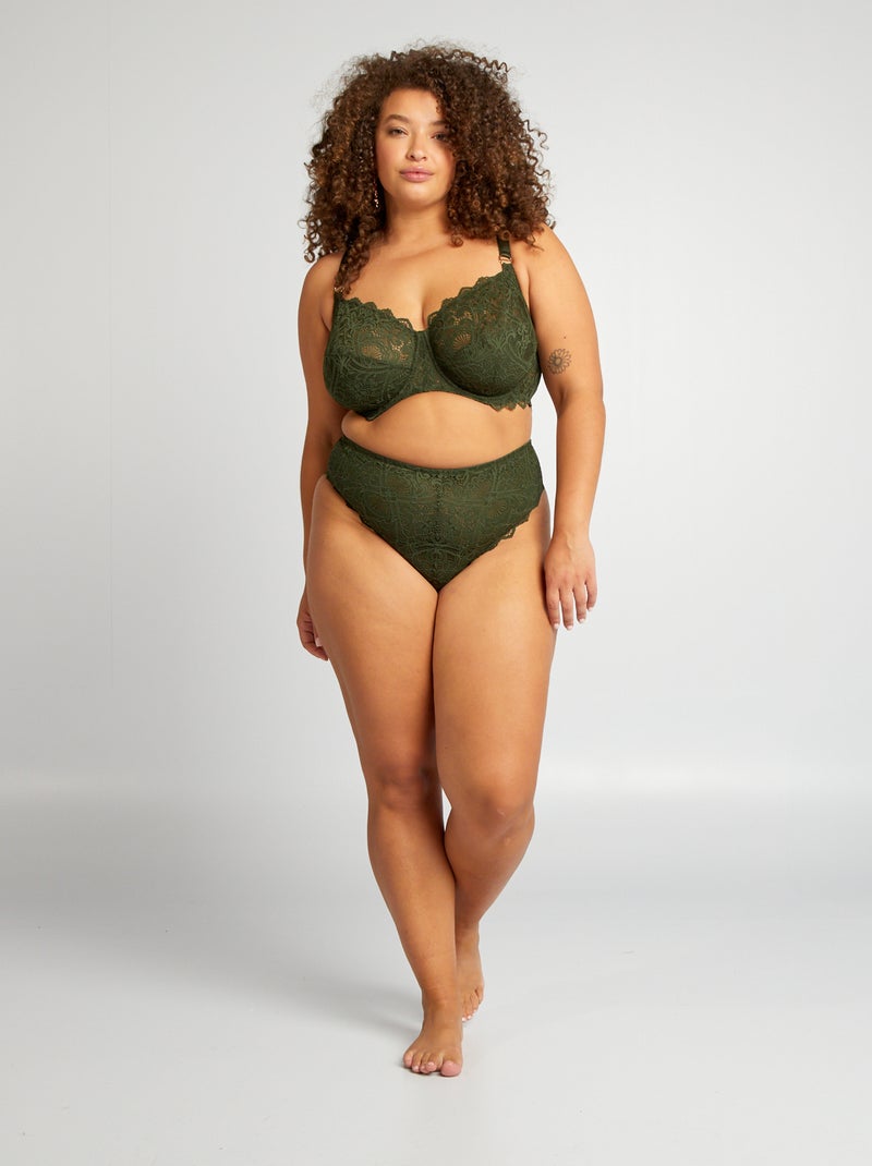 Braguita brasileña de encaje y microfibra VERDE - Kiabi