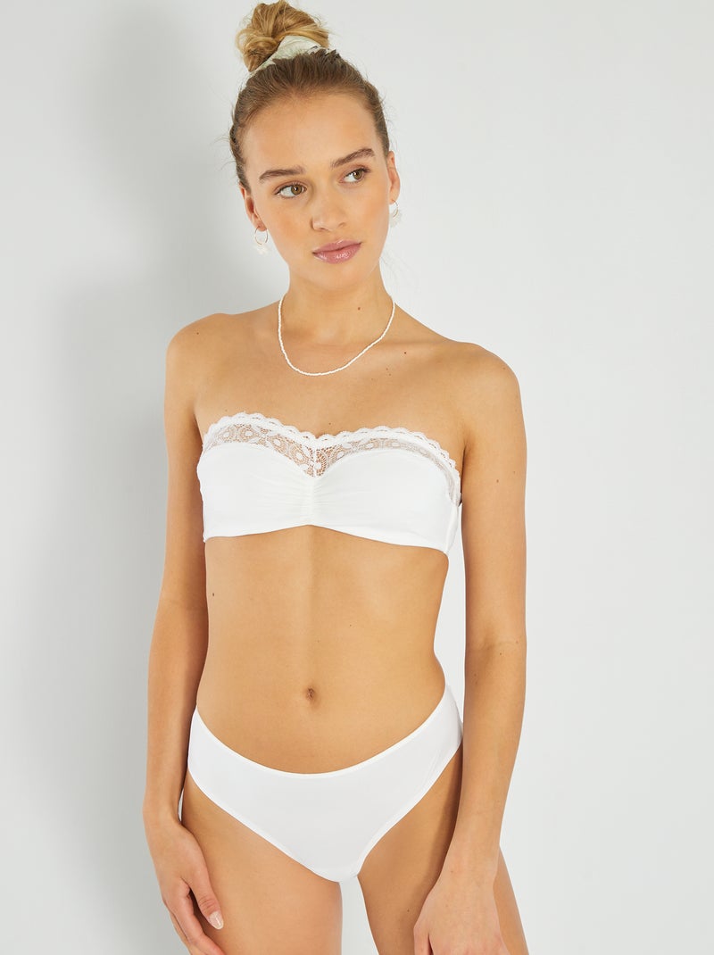 Braguita brasileña de microfibra y encaje blanco - Kiabi