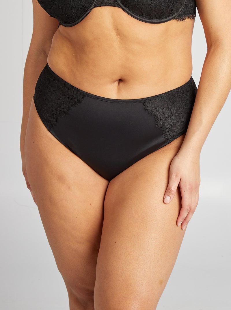 Braguita brasileña de microfibra y encaje negro - Kiabi