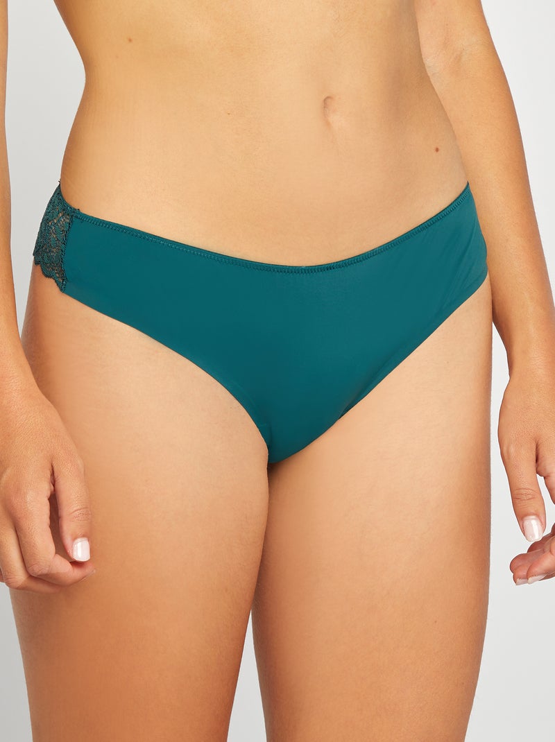 Braguita brasileña de microfibra y encaje VERDE - Kiabi