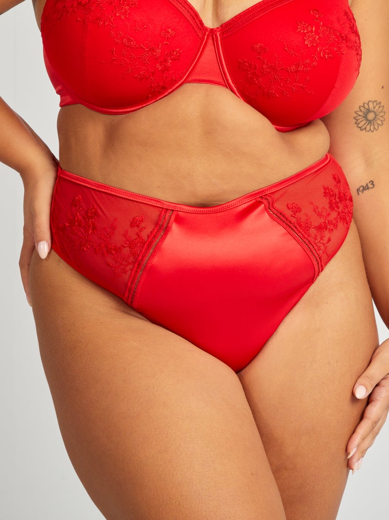 Braguita brasileña de raso y tul bordado ROJO - Kiabi
