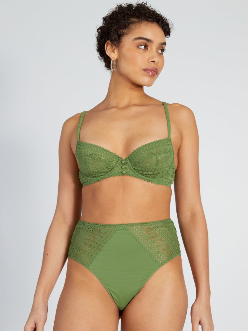 Braguita brasileña de tiro alto de encaje VERDE - Kiabi