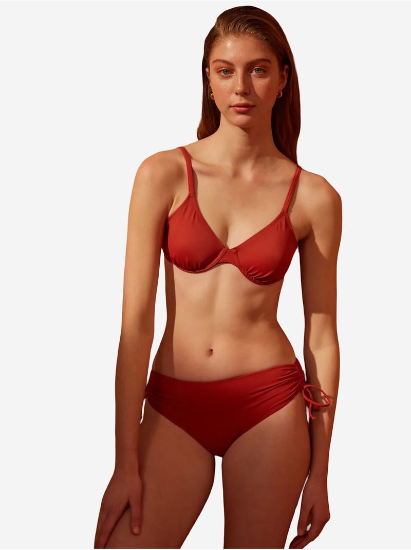Braguita de bikini básica de tiro alto con lazo penti Terracota - Kiabi