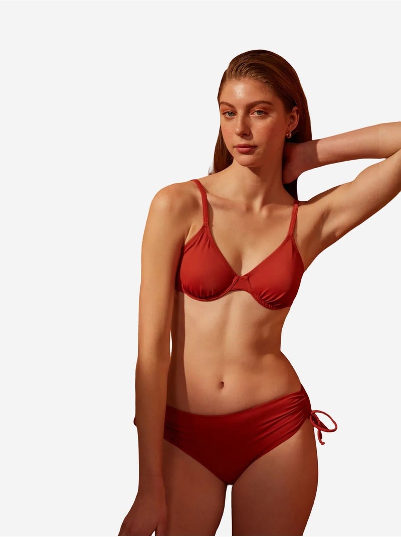Braguita de bikini básica de tiro alto con lazo penti Terracota - Kiabi