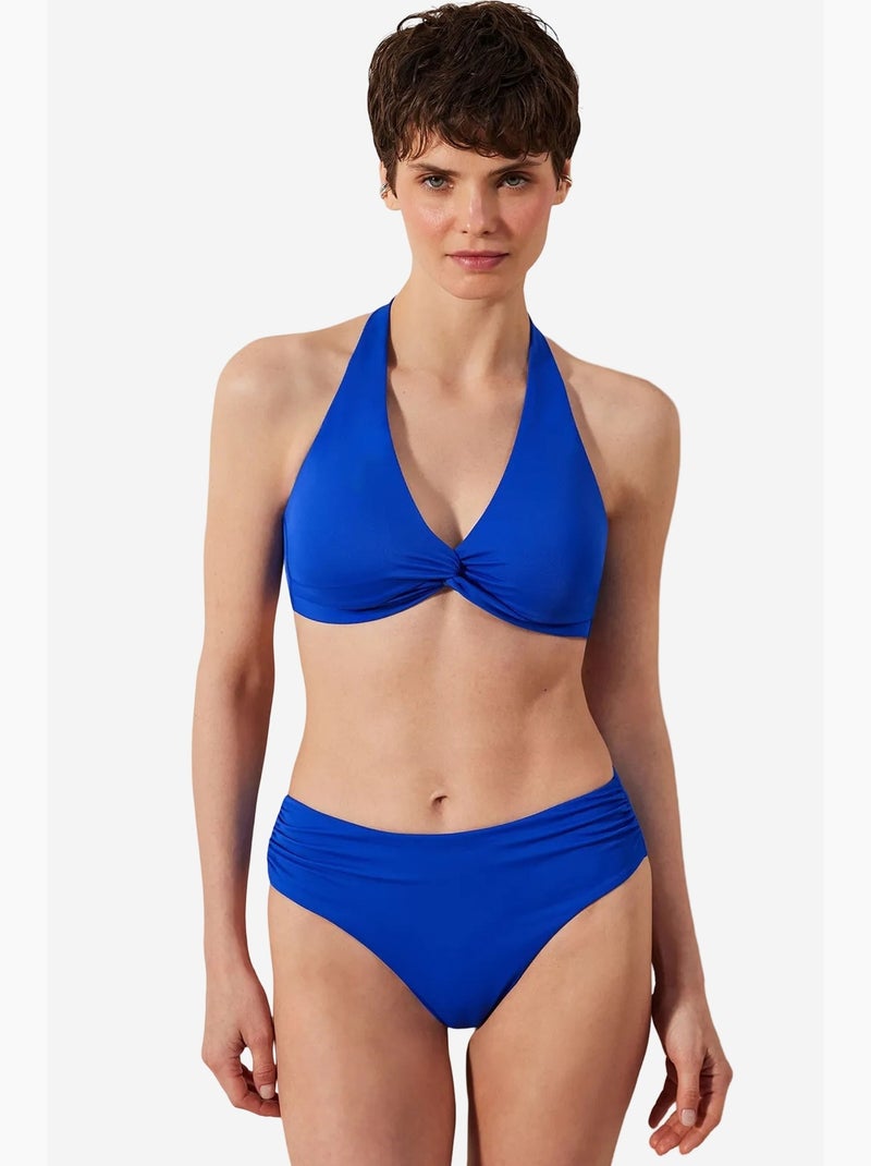 Braguita de bikini básica de tiro alto fruncida colección cornetto penti Azul cobalto - Kiabi