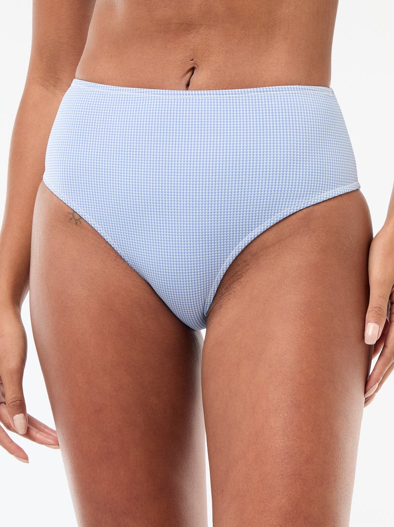 Braguita de bikini de tiro alto con estampado vichy Azul - Kiabi