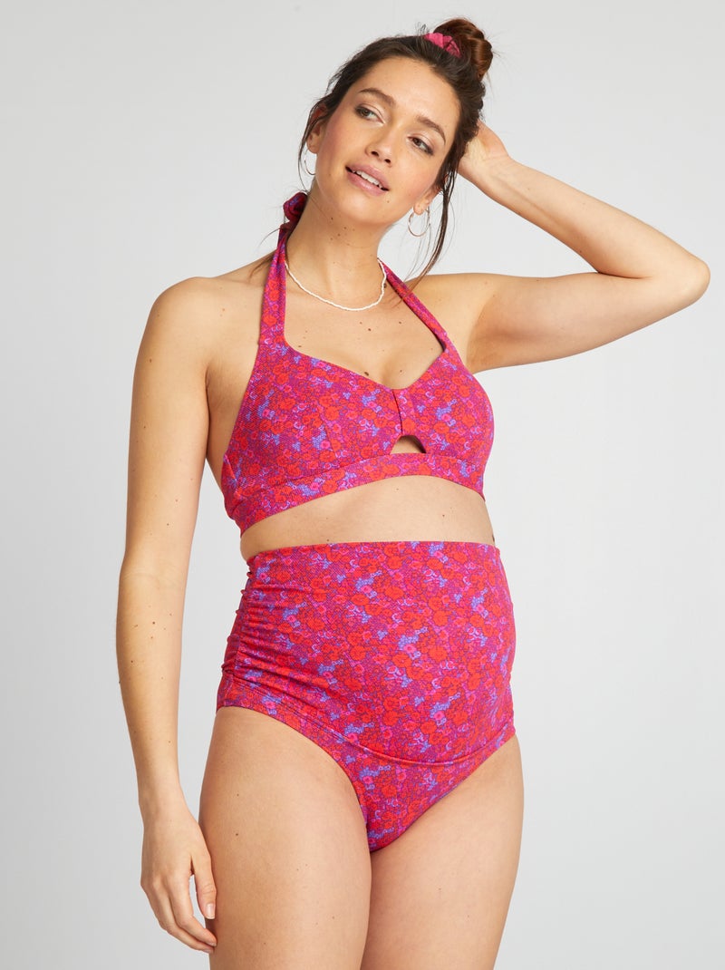 Braguita de bikini premamá nido de abeja con flores ROJO - Kiabi