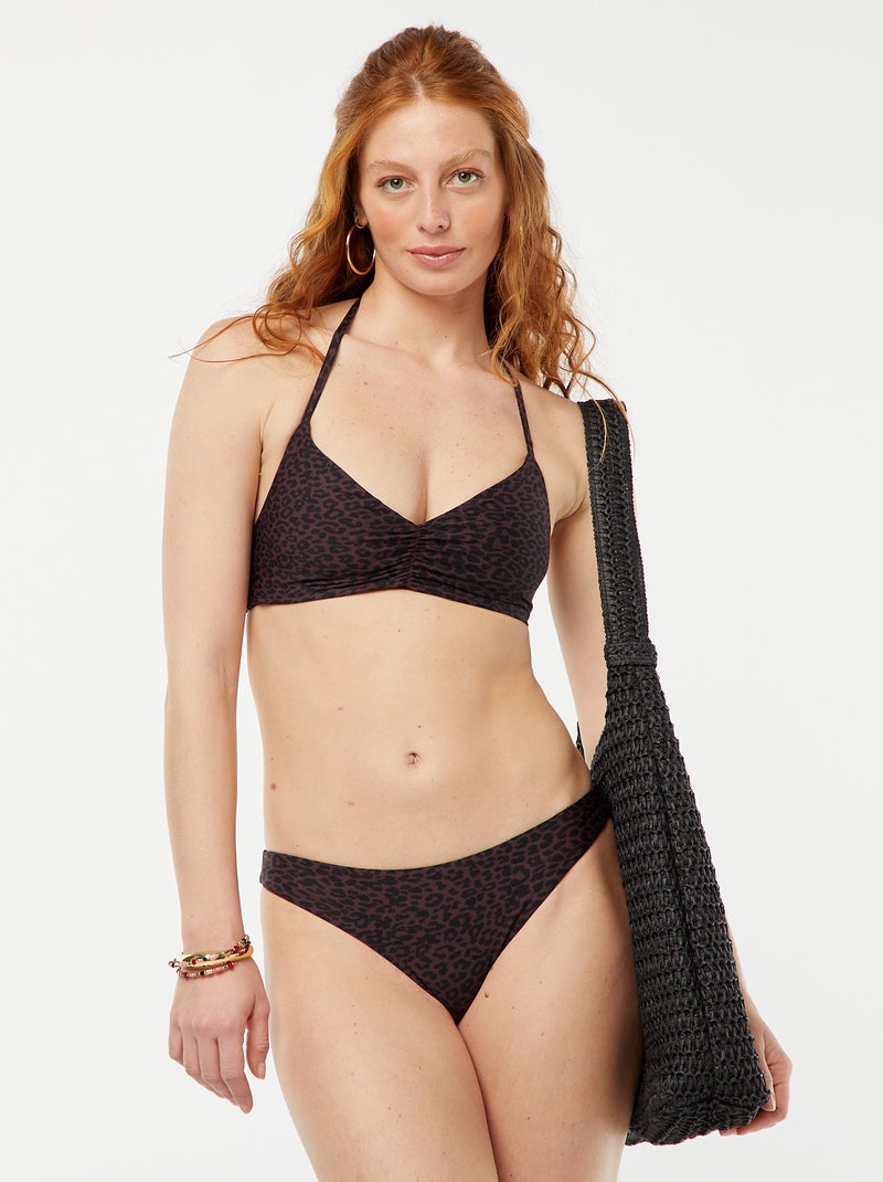 Braguita de bikini reversible leopardo vs liso NEGRO - Kiabi
