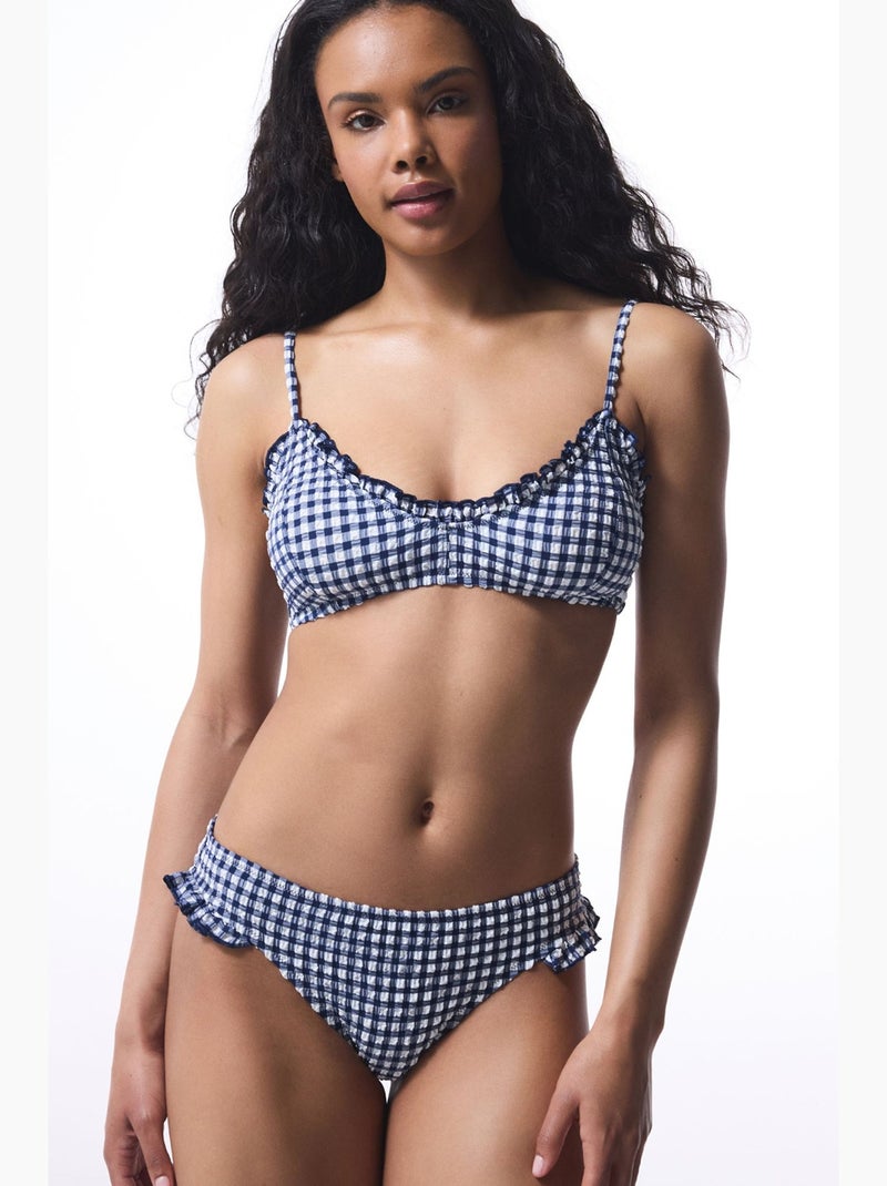 Braguita de bikini texas de cuadros y volantes penti Azul Blanco - Kiabi