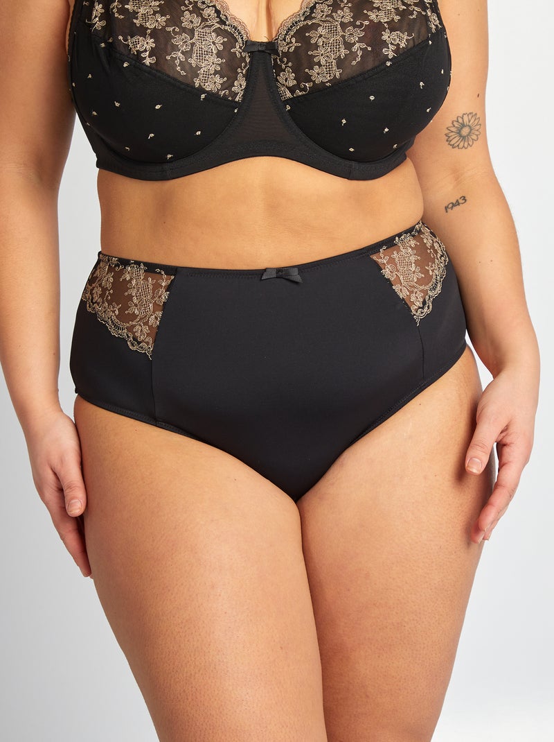 Braguita de microfibra con bordados negro - Kiabi