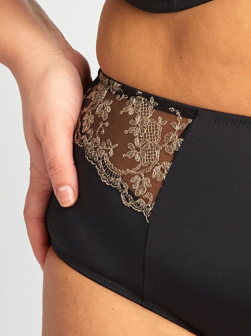 Braguita de microfibra con bordados negro - Kiabi