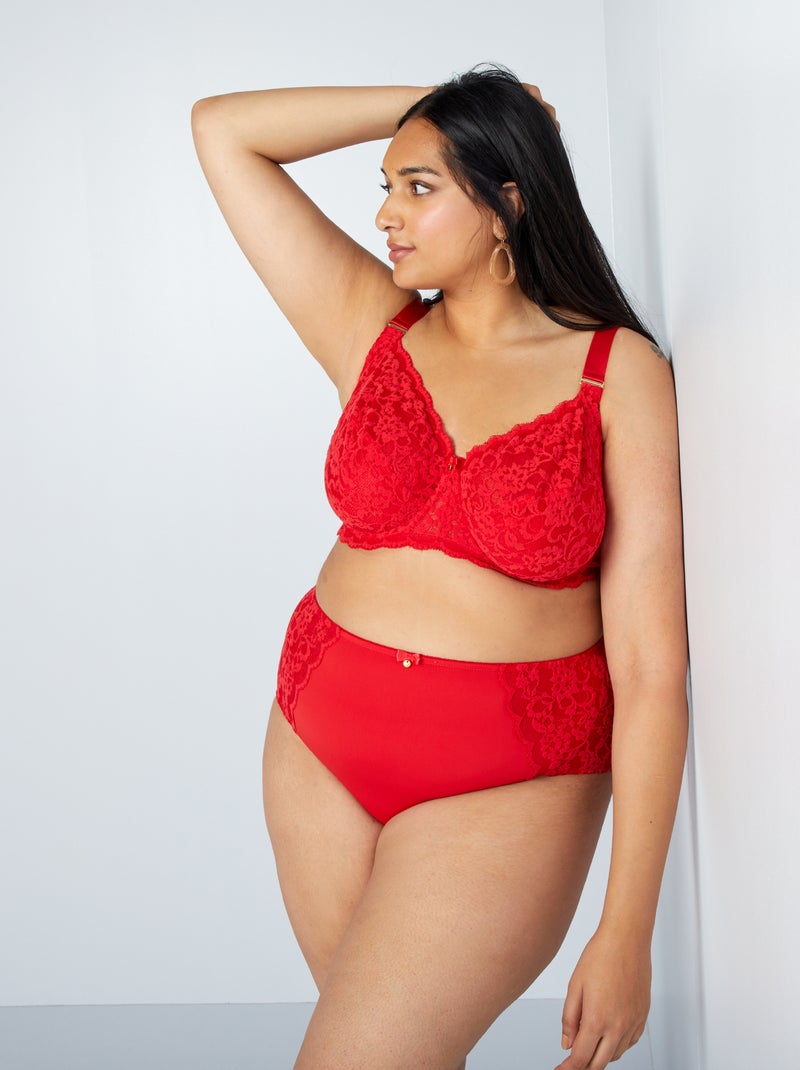 Braguita de microfibra y encaje ROJO - Kiabi