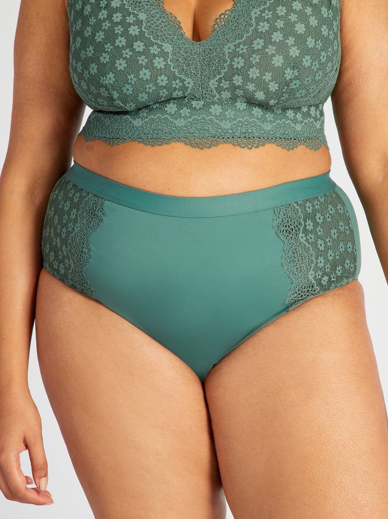 Braguita de microfibra y encaje verde gris - Kiabi