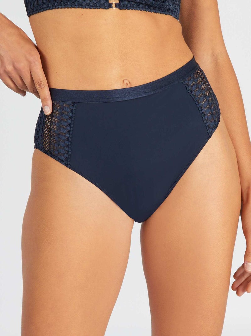 Braguita de talle alto de microfibra y encaje AZUL - Kiabi
