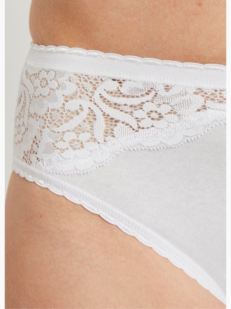 Braguitas altas de encaje de algodón - pack de 3 - Afibel Blanco - Kiabi