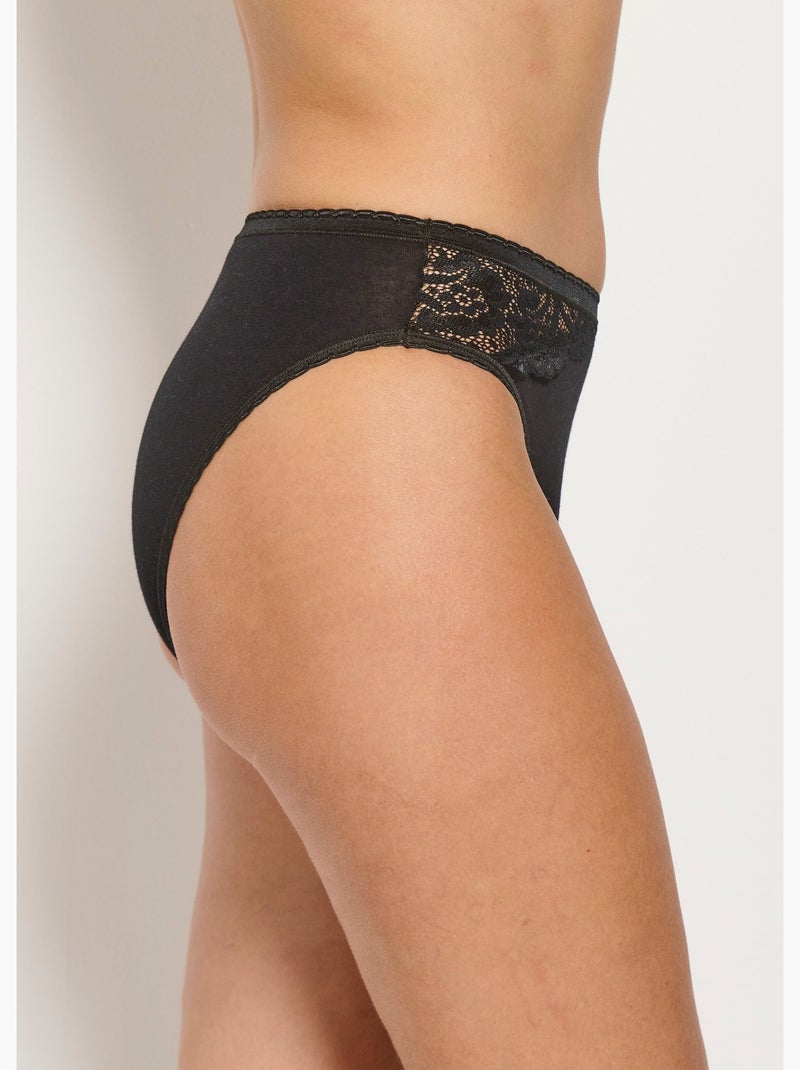 Braguitas altas de encaje de algodón - pack de 3 - afibel Negro - Kiabi
