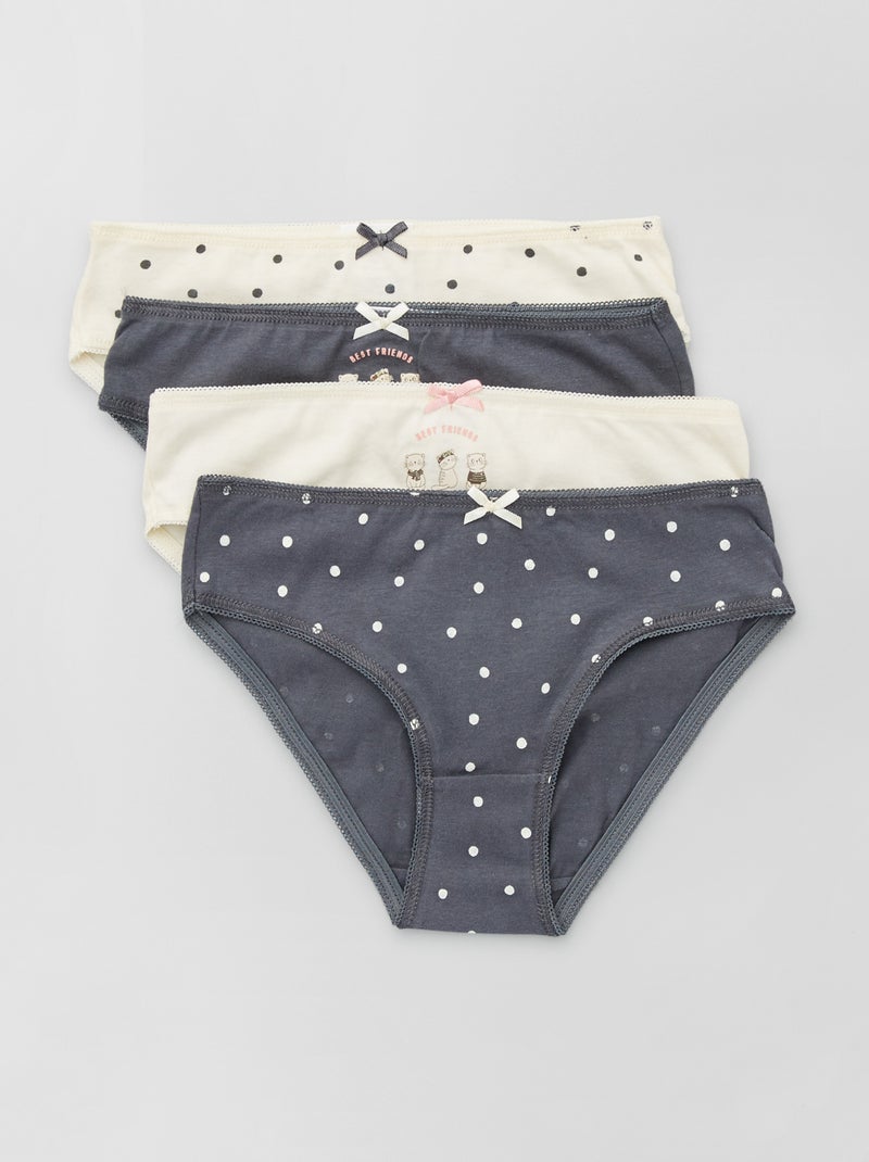 Braguitas de punto con lazo de fantasía  - Pack de 4 GRIS - Kiabi