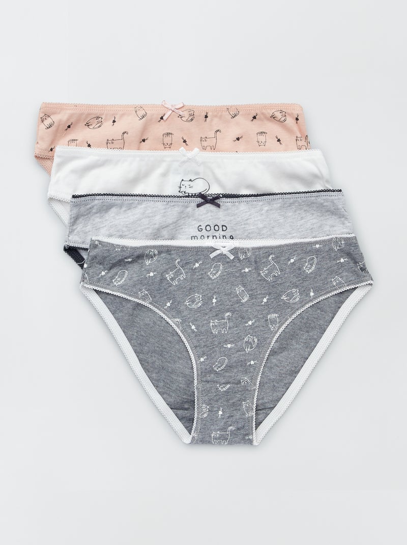 Braguitas de punto con lazo de fantasía  - Pack de 4 GRIS - Kiabi