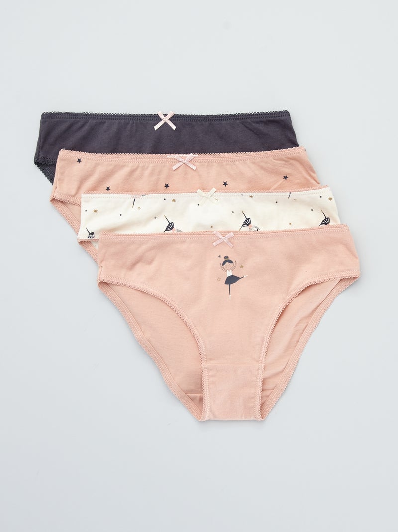 Braguitas de punto con lazo de fantasía  - Pack de 4 ROSA - Kiabi