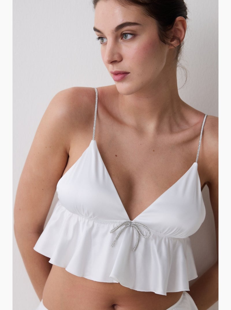 Bralet de satén arrugado para mujer penti Blanco roto - Kiabi