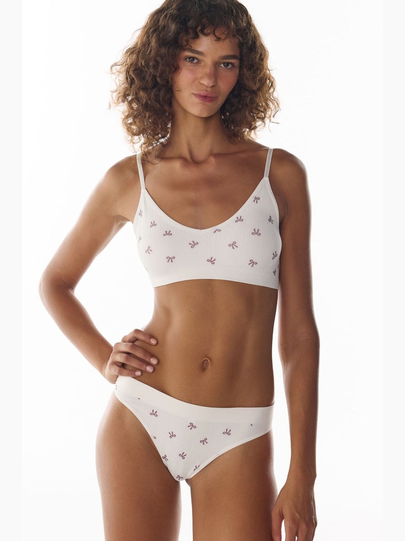 Bralette con motivo calado, copas extraíbles y sin costuras penti Blanco - Kiabi