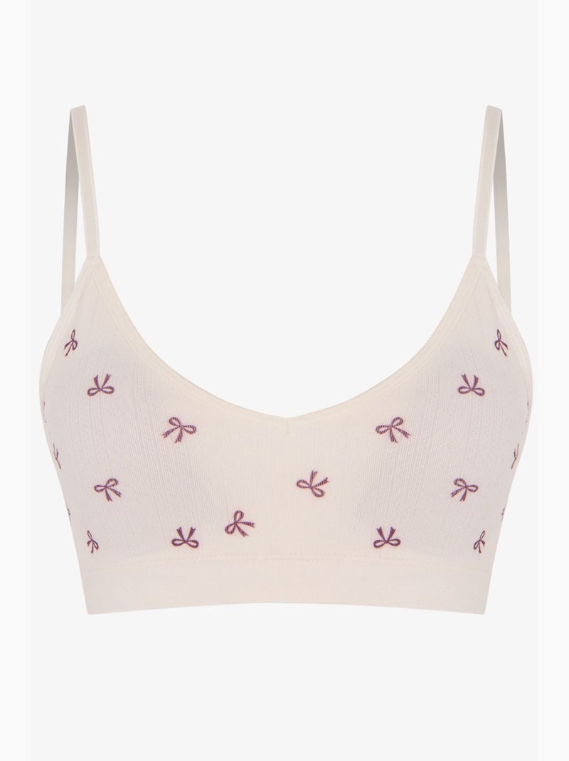 Bralette con motivo calado, copas extraíbles y sin costuras penti Blanco - Kiabi